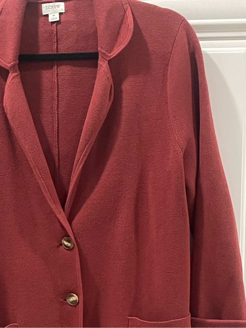 J. Crew Factory Rust Red Knit open front Blazer Jacket Cardigan two button sz M - Picture 3 of 10